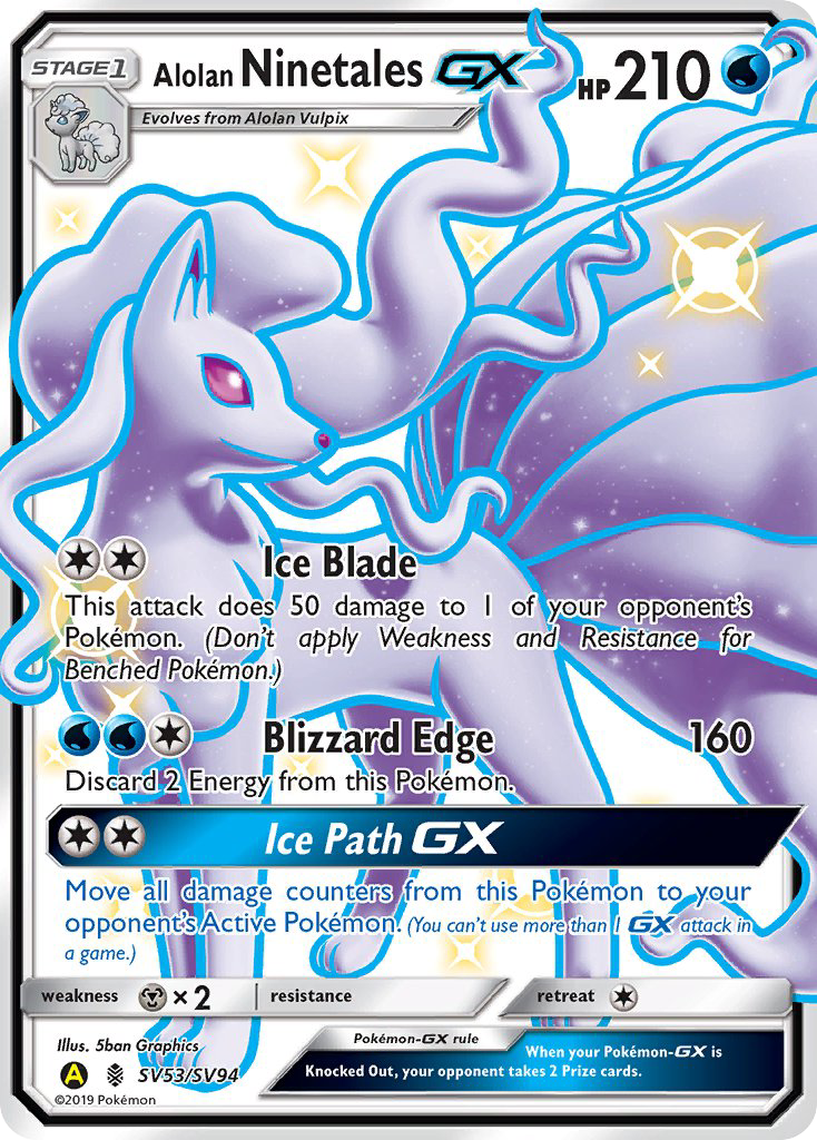 Alolan Ninetales-GX – Hidden Fates Shiny Vault SV53/SV94 Pokémon card