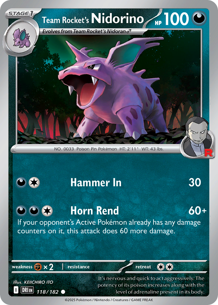 Team Rocket's Nidorino – Destined Rivals 118/182 Pokémon card