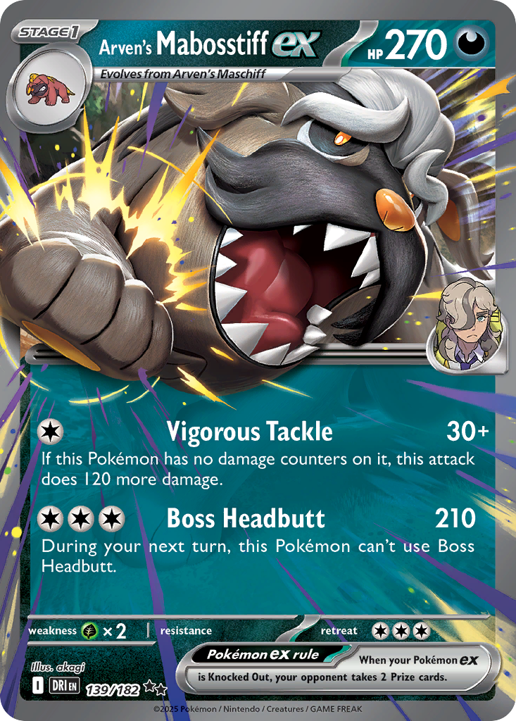 Arven's Mabosstiff ex – Destined Rivals 139/182 Pokémon card
