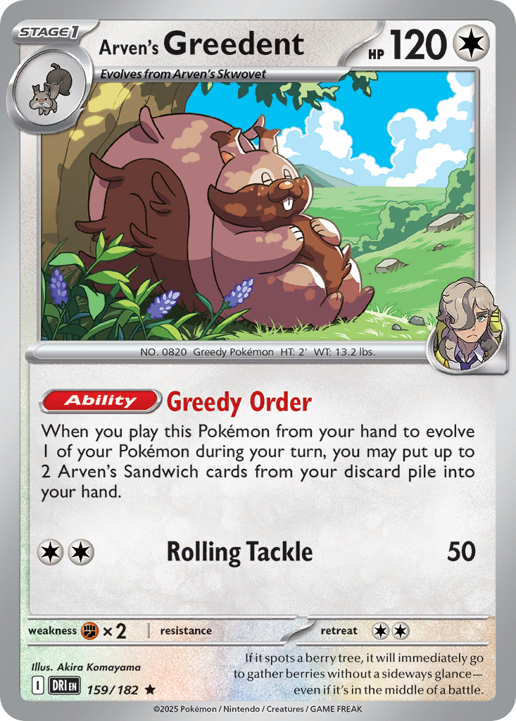 Arven's Greedent – Destined Rivals 159/182 Pokémon card