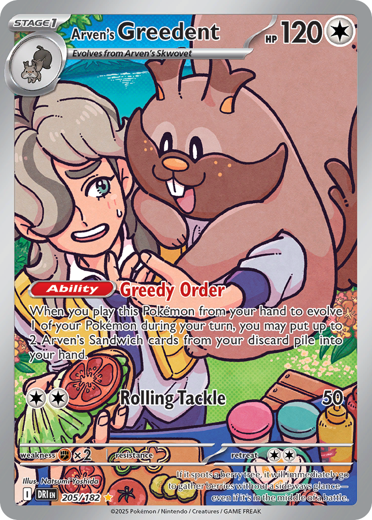 Arven's Greedent – Destined Rivals 205/182 Pokémon card
