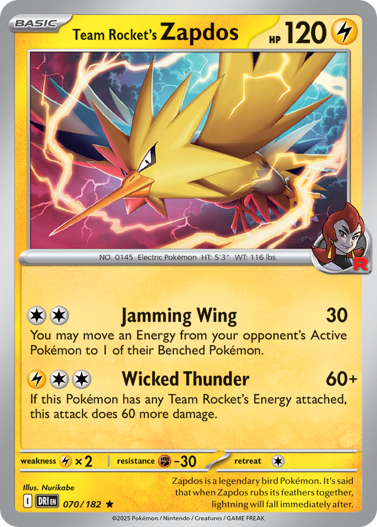 Team Rocket's Zapdos – Destined Rivals 070/182 Pokémon card