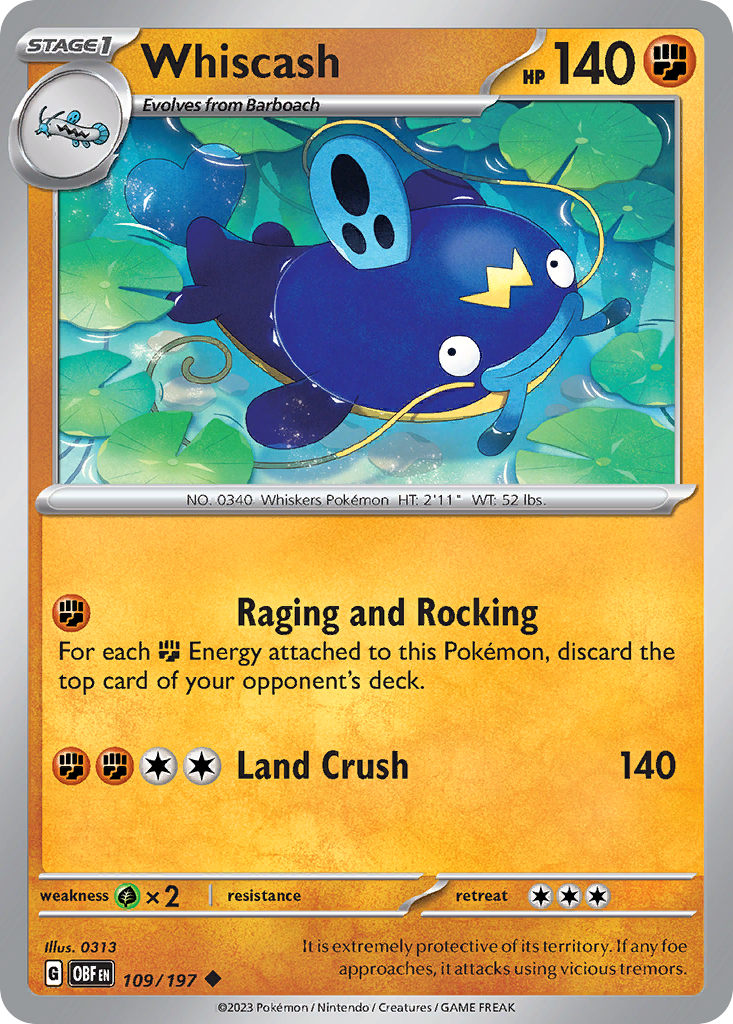 Whiscash – Obsidian Flames 109/197 Pokémon card