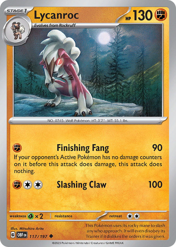 Lycanroc – Obsidian Flames 117/197 Pokémon card