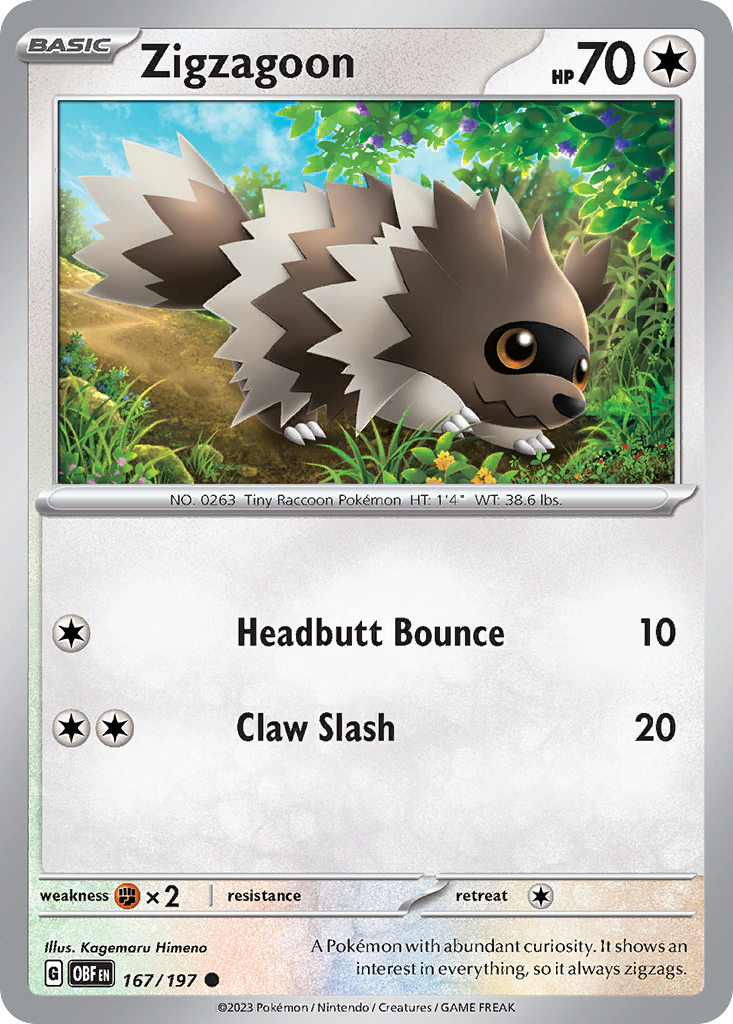 Zigzagoon – Obsidian Flames 167/197 Pokémon card