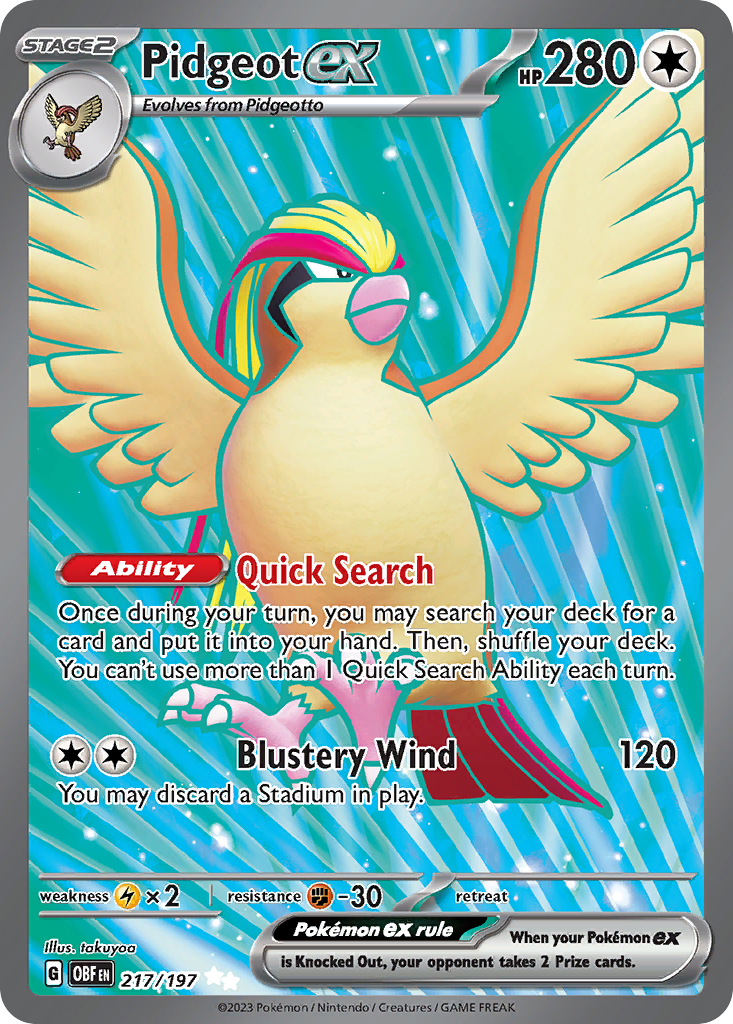 Pidgeot ex – Obsidian Flames 217/197 Pokémon card