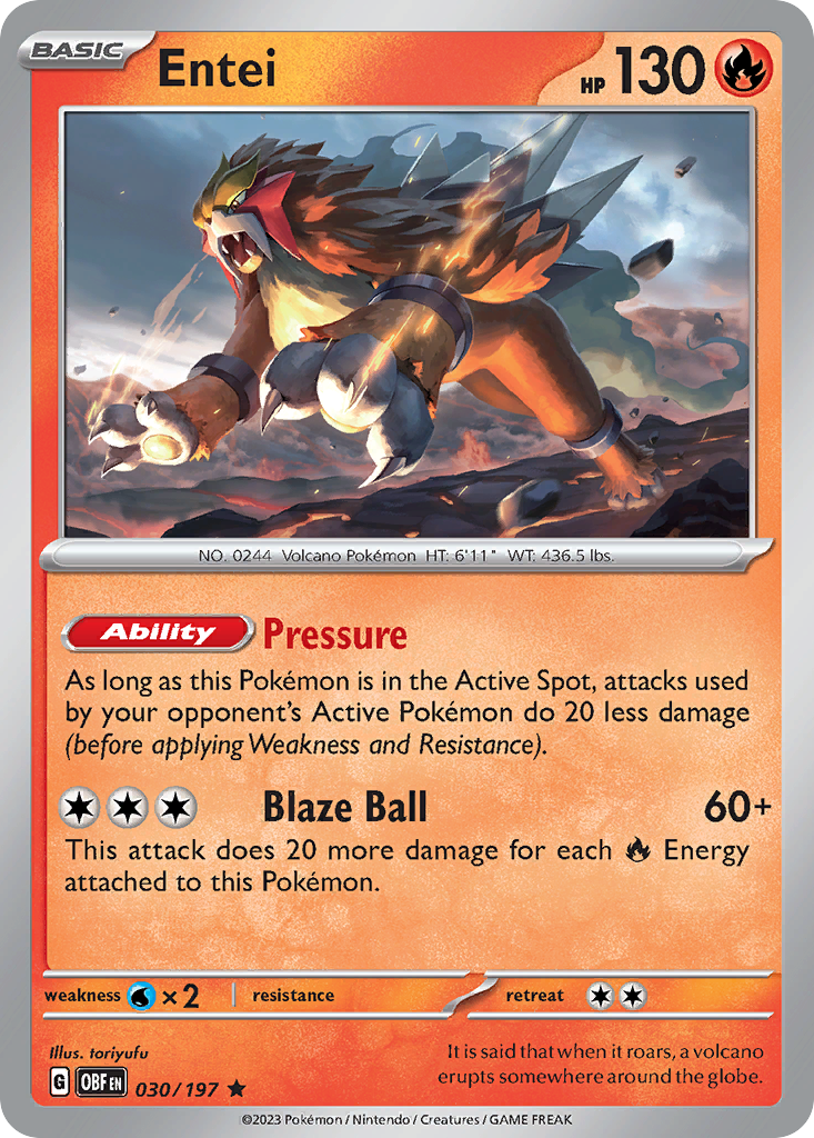 Entei – Obsidian Flames 030/197 Pokémon card