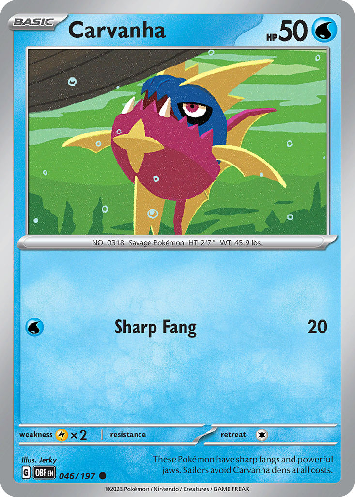 Carvanha – Obsidian Flames 046/197 Pokémon card