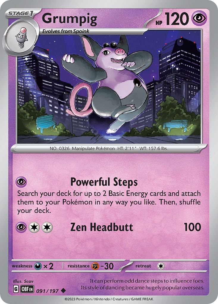 Grumpig – Obsidian Flames 091/197 Pokémon card