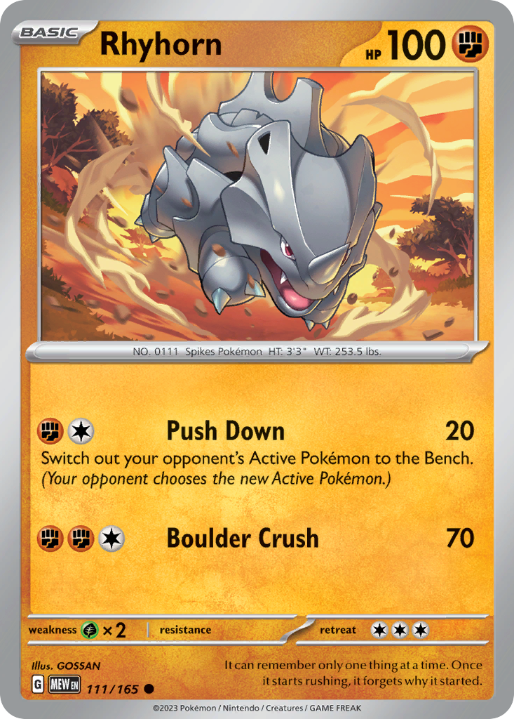 Rhyhorn – 151 111/165 Pokémon card