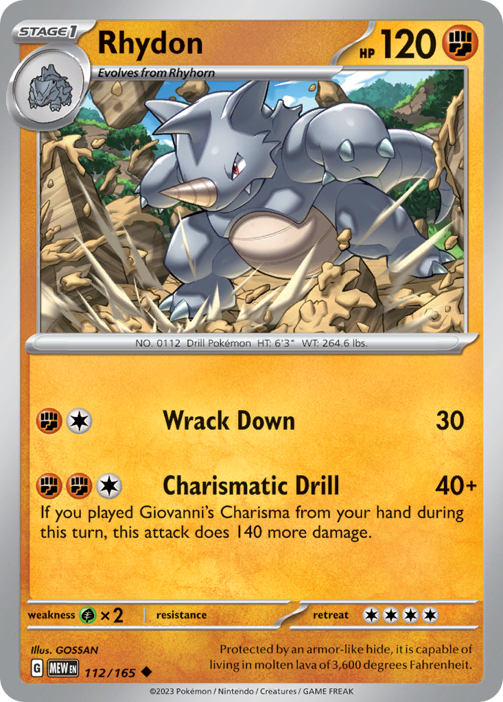 Rhydon – 151 112/165 Pokémon card