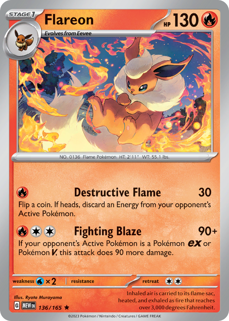 Flareon – 151 136/165 Pokémon card