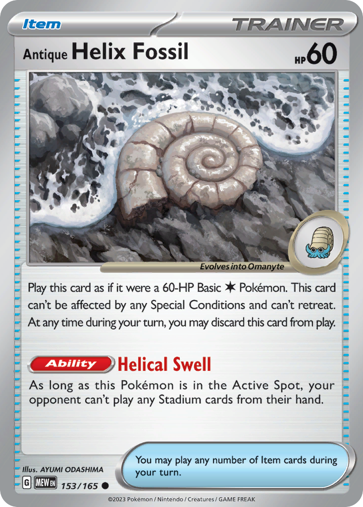 Antique Helix Fossil – 151 153/165 Pokémon card