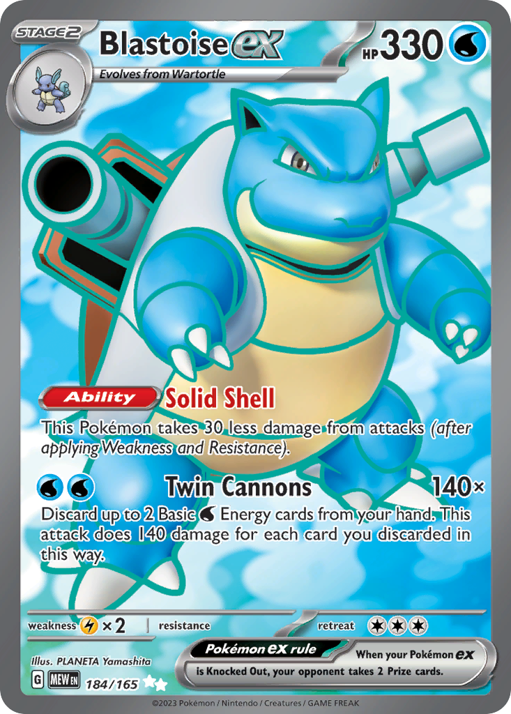 Blastoise ex – 151 184/165 Pokémon card
