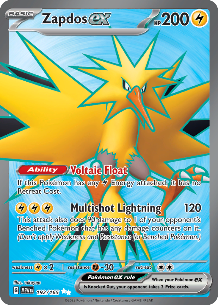 Zapdos ex – 151 192/165 Pokémon card