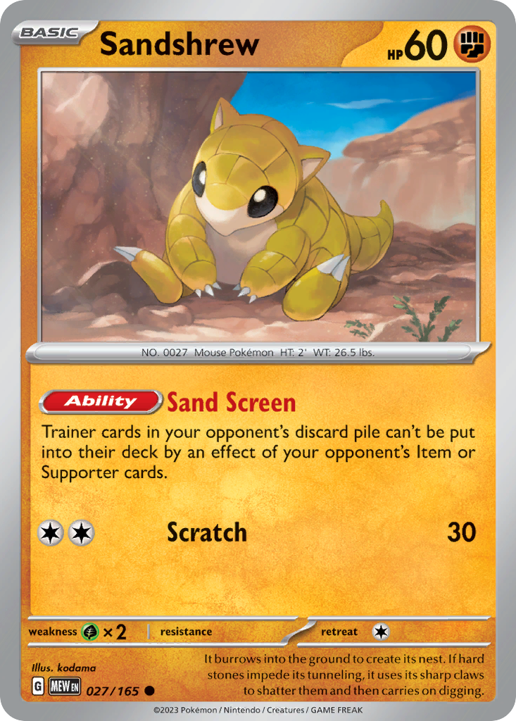 Sandshrew – 151 027/165 Pokémon card