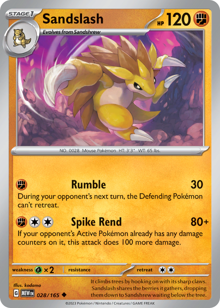 Sandslash – 151 028/165 Pokémon card