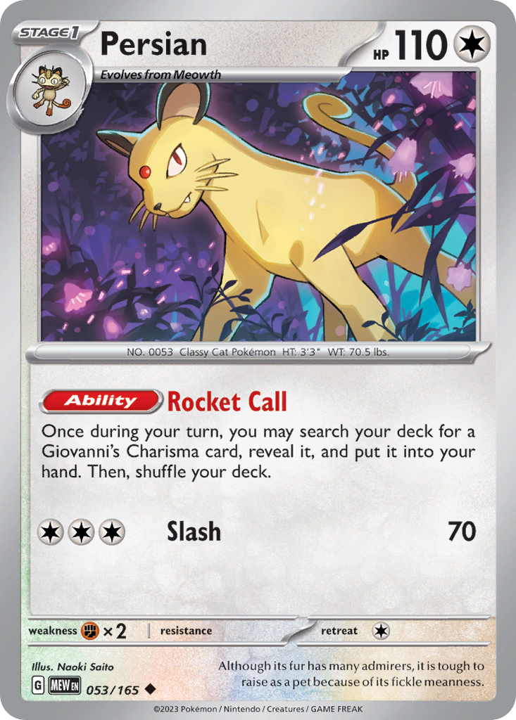 Persian – 151 053/165 Pokémon card