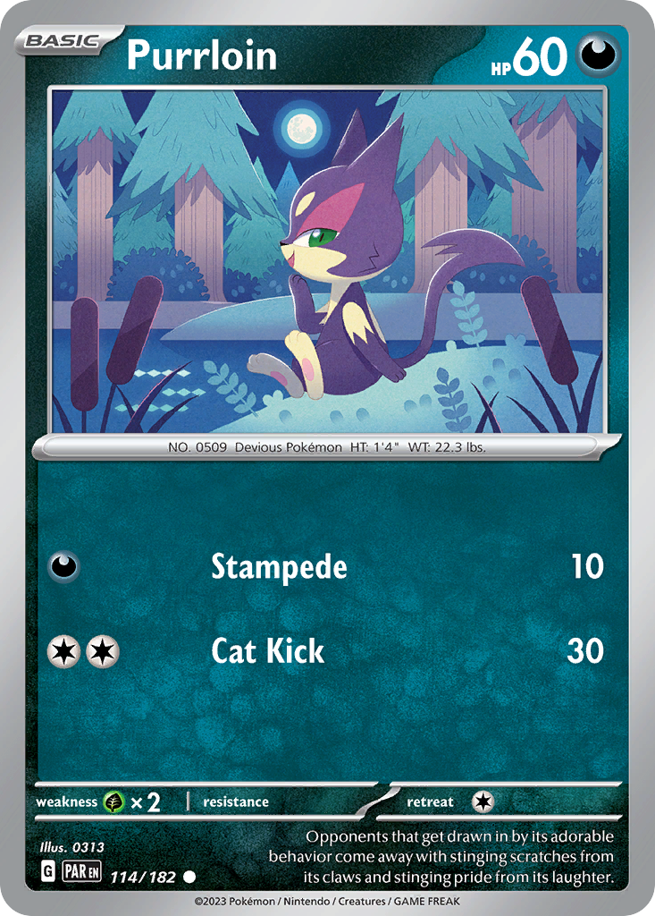 Purrloin – Paradox Rift 114/182 Pokémon card