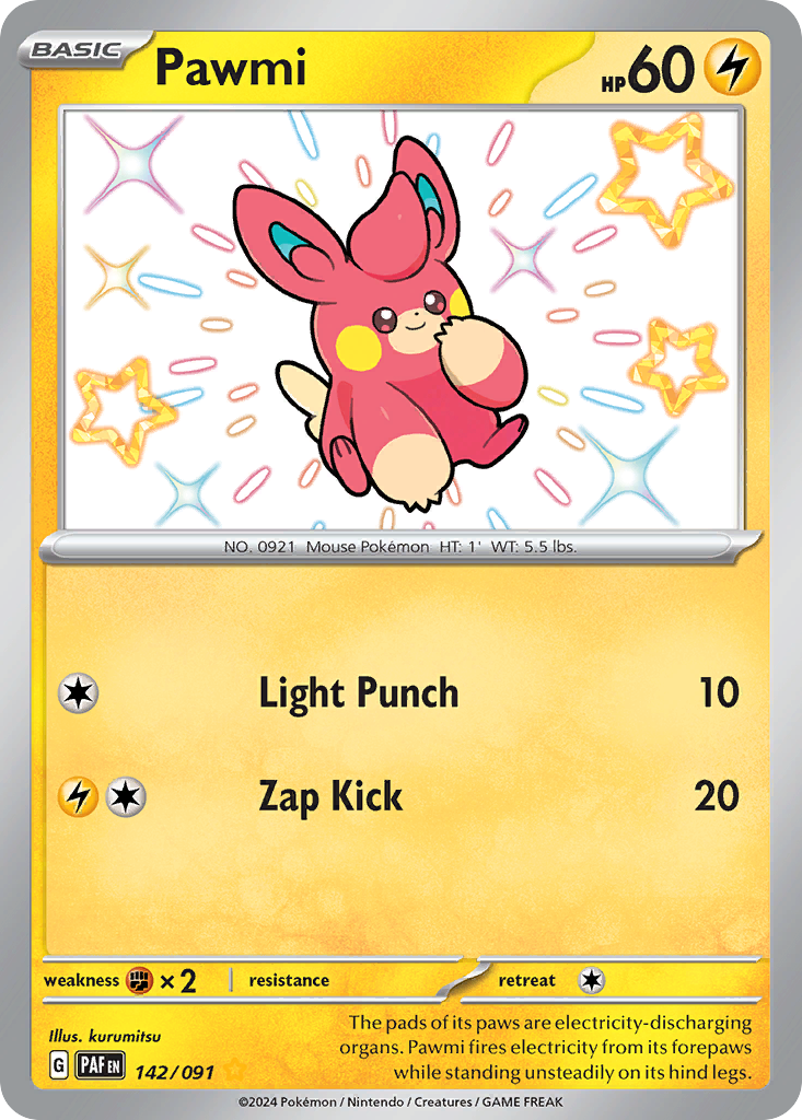 Pawmi – Paldean Fates 142/091 Pokémon card