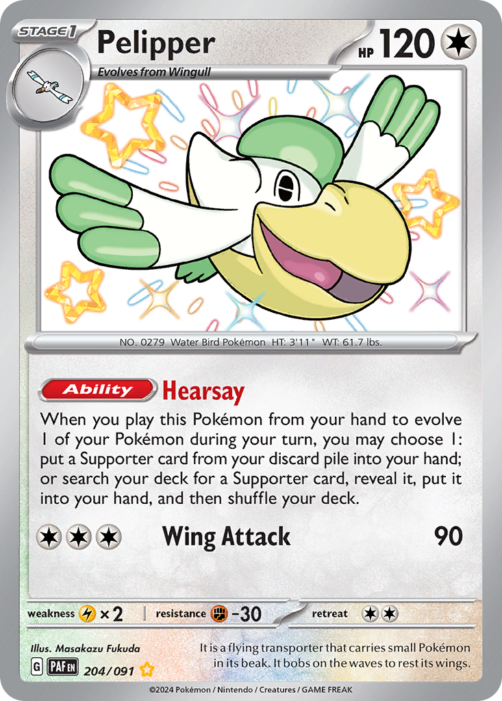 Pelipper – Paldean Fates 204/091 Pokémon card
