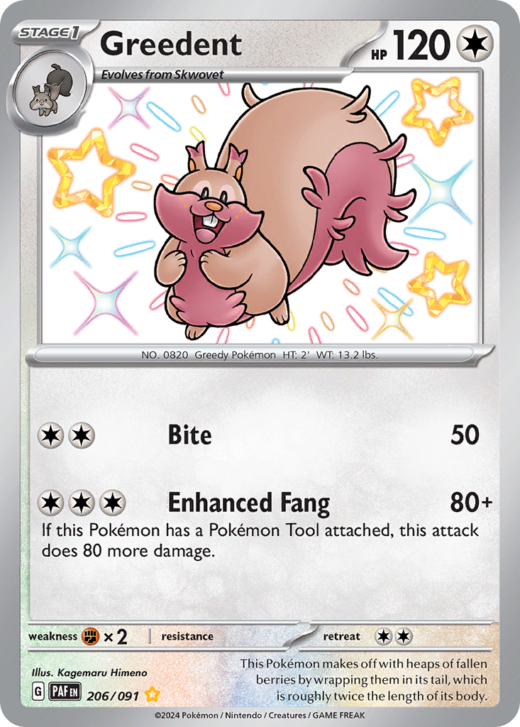Greedent – Paldean Fates 206/091 Pokémon card