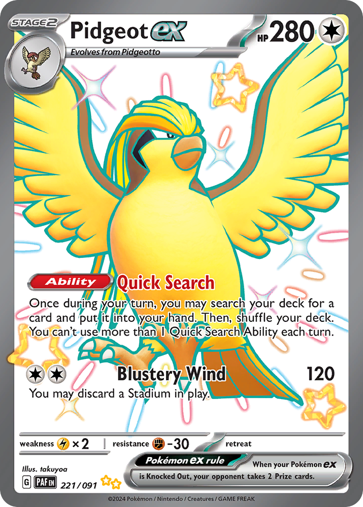 Pidgeot ex – Paldean Fates 221/091 Pokémon card