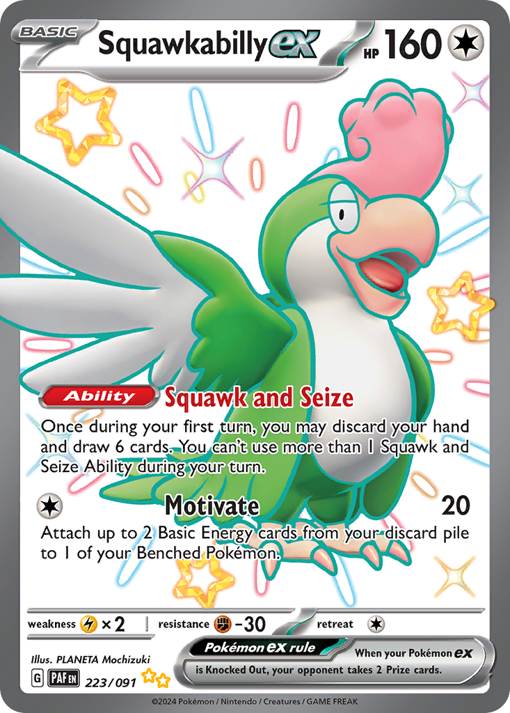 Squawkabilly ex – Paldean Fates 223/091 Pokémon card