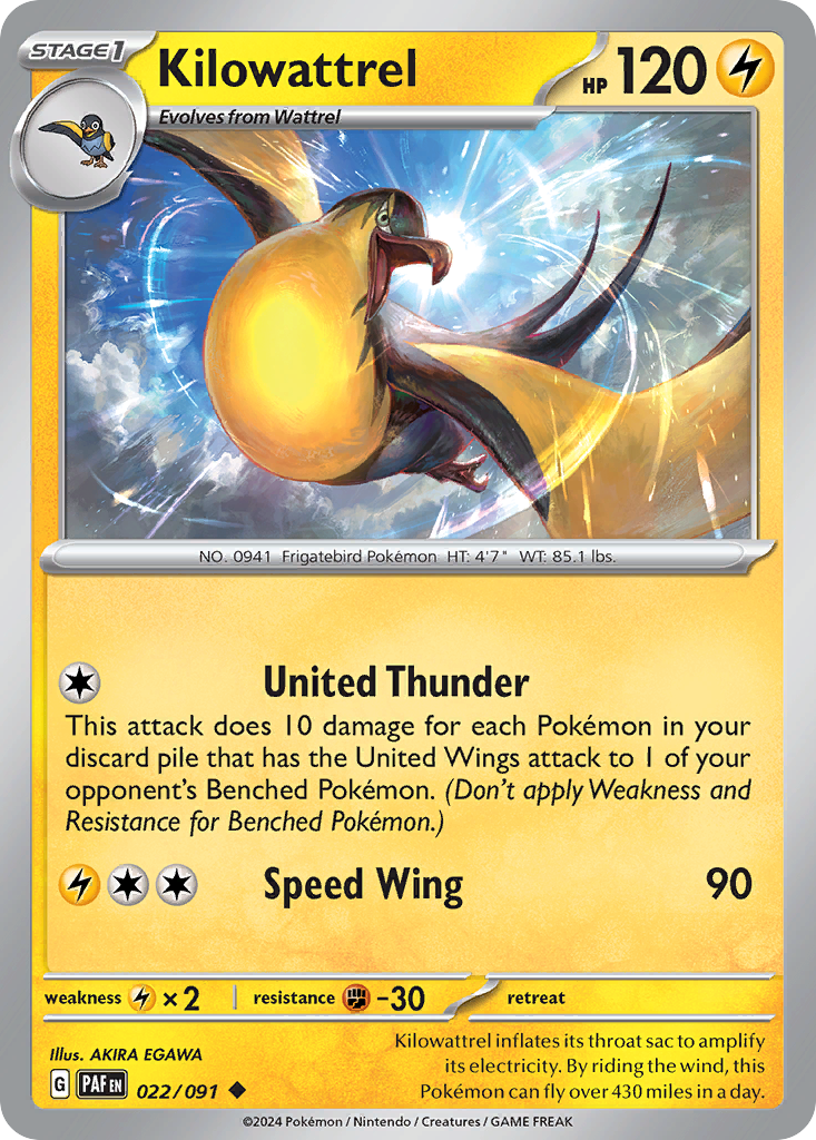 Kilowattrel – Paldean Fates 022/091 Pokémon card