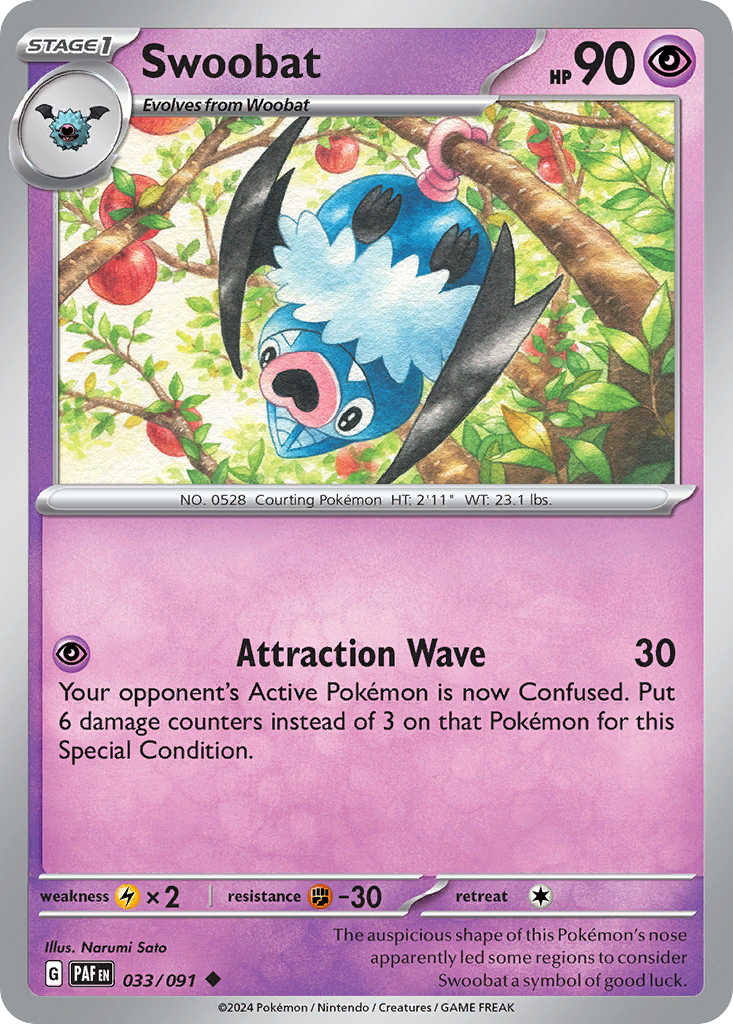 Swoobat – Paldean Fates 033/091 Pokémon card