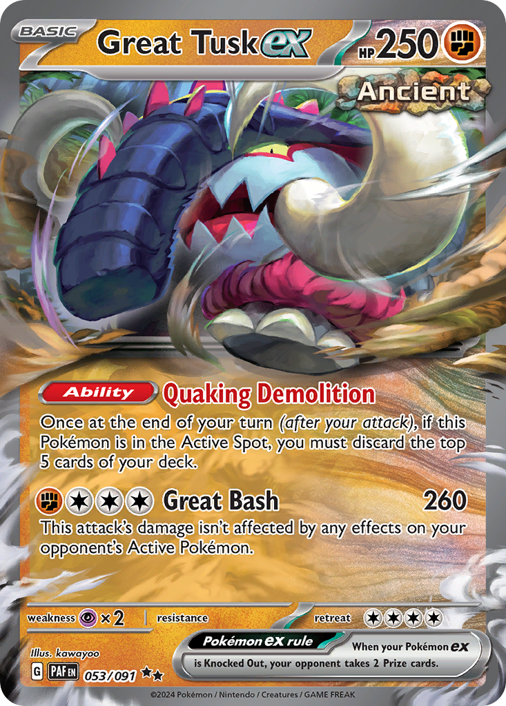 Great Tusk ex – Paldean Fates 053/091 Pokémon card