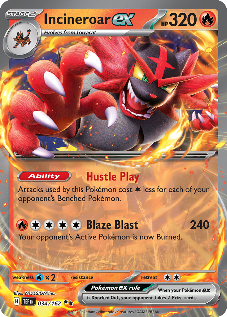 Incineroar ex – Temporal Forces 034/162 Pokémon card
