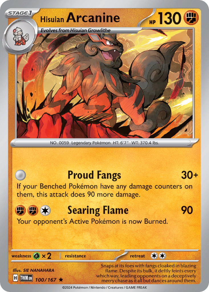 Hisuian Arcanine – Twilight Masquerade 100/167 Pokémon card