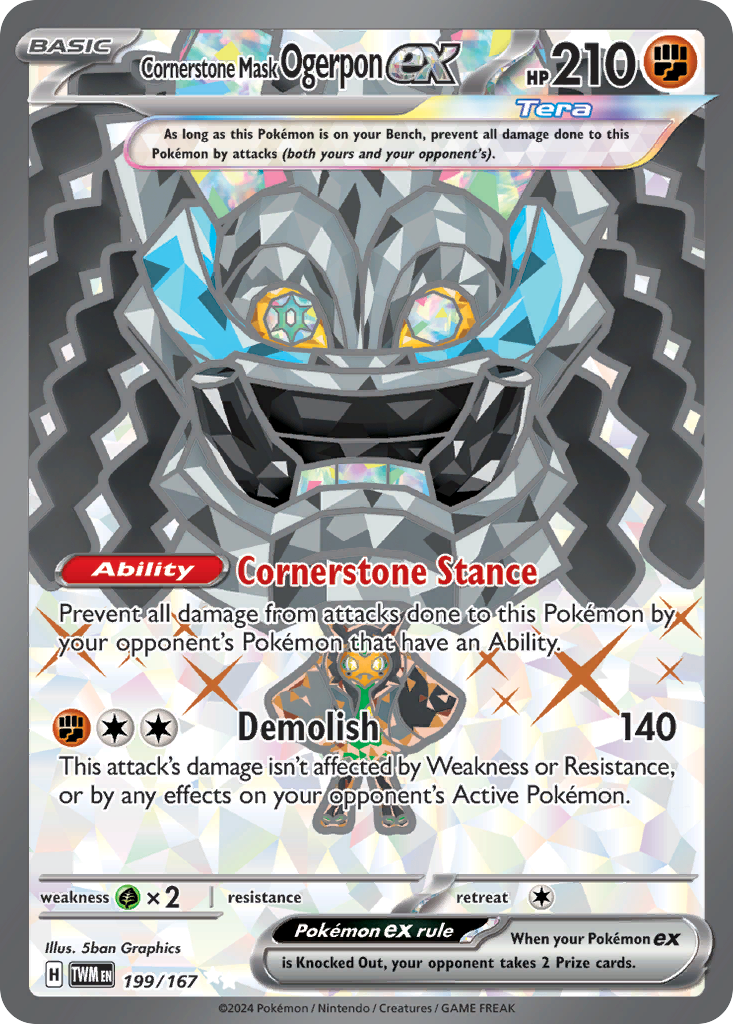 Cornerstone Mask Ogerpon ex – Twilight Masquerade 199/167 Pokémon card