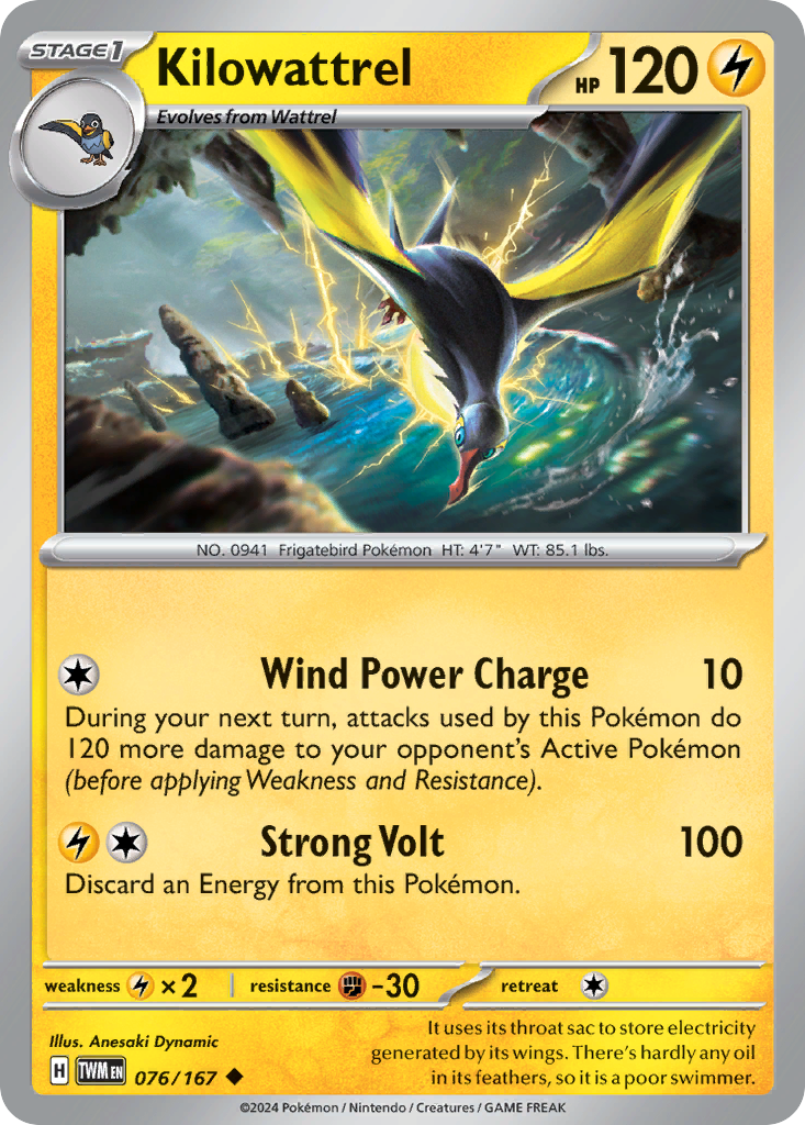 Kilowattrel – Twilight Masquerade 076/167 Pokémon card