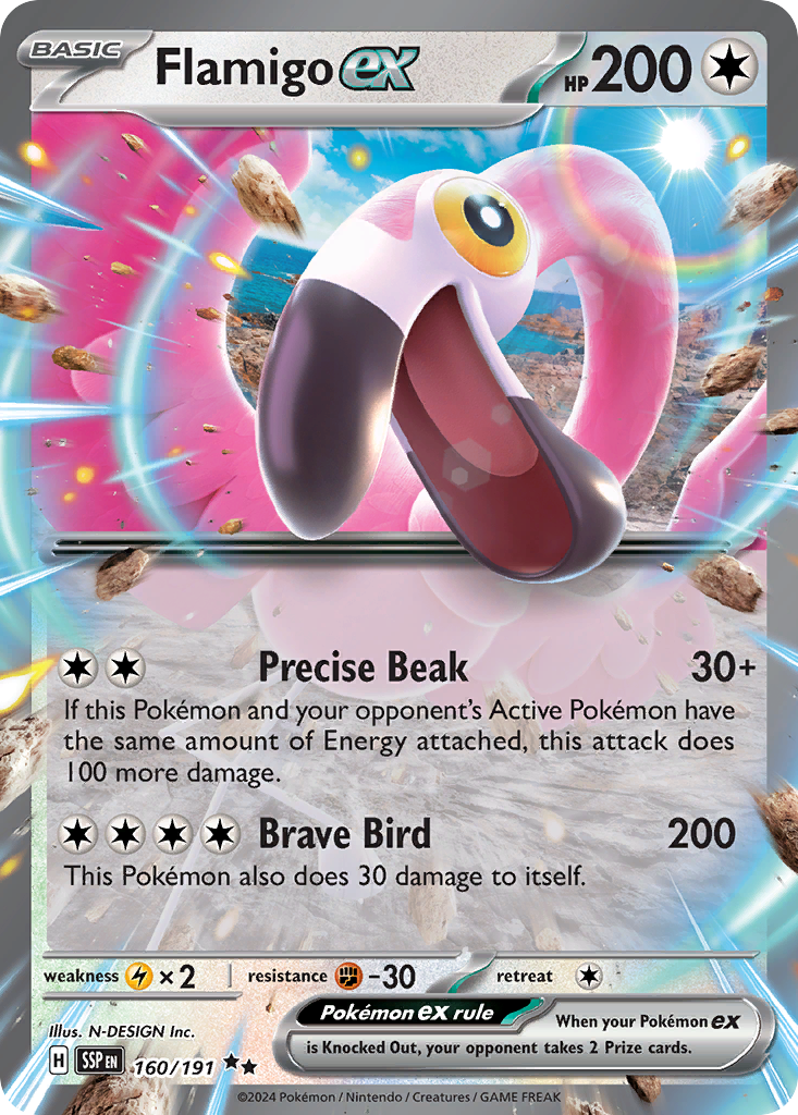 Flamigo ex – Surging Sparks 160/191 Pokémon card