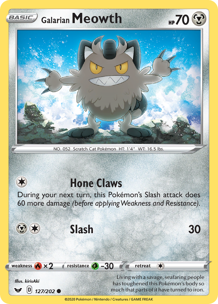 Galarian Meowth – Sword & Shield 127/202 Pokémon card