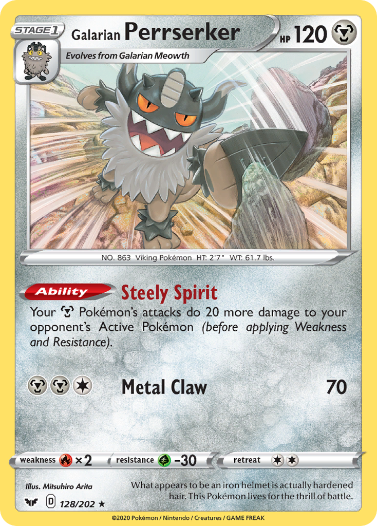 Galarian Perrserker – Sword & Shield 128/202 Pokémon card
