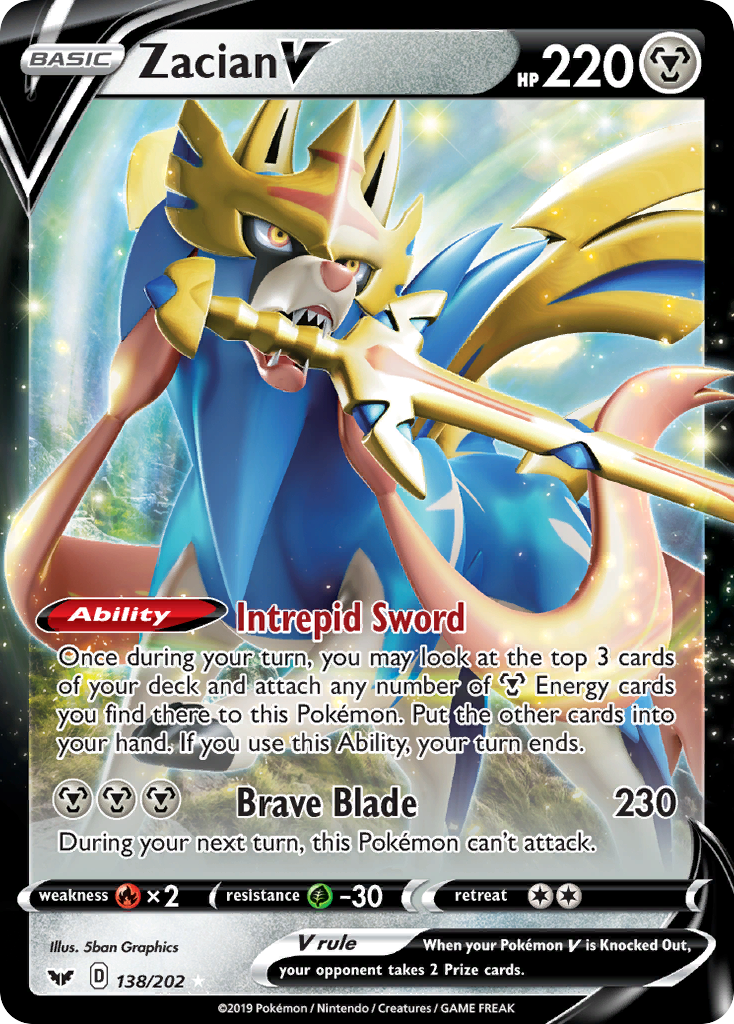 Zacian V – Sword & Shield 138/202 Pokémon card