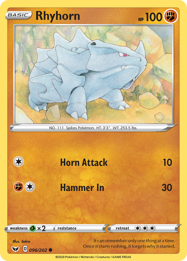 Rhyhorn – Sword & Shield 096/202 Pokémon card