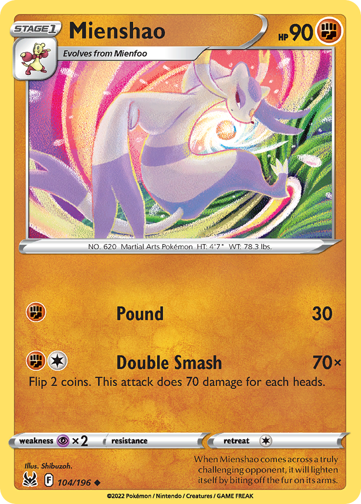 Mienshao – Lost Origin 104/196 Pokémon card