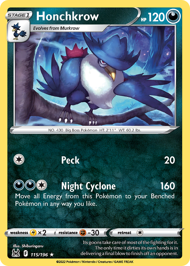 Honchkrow – Lost Origin 115/196 Pokémon card