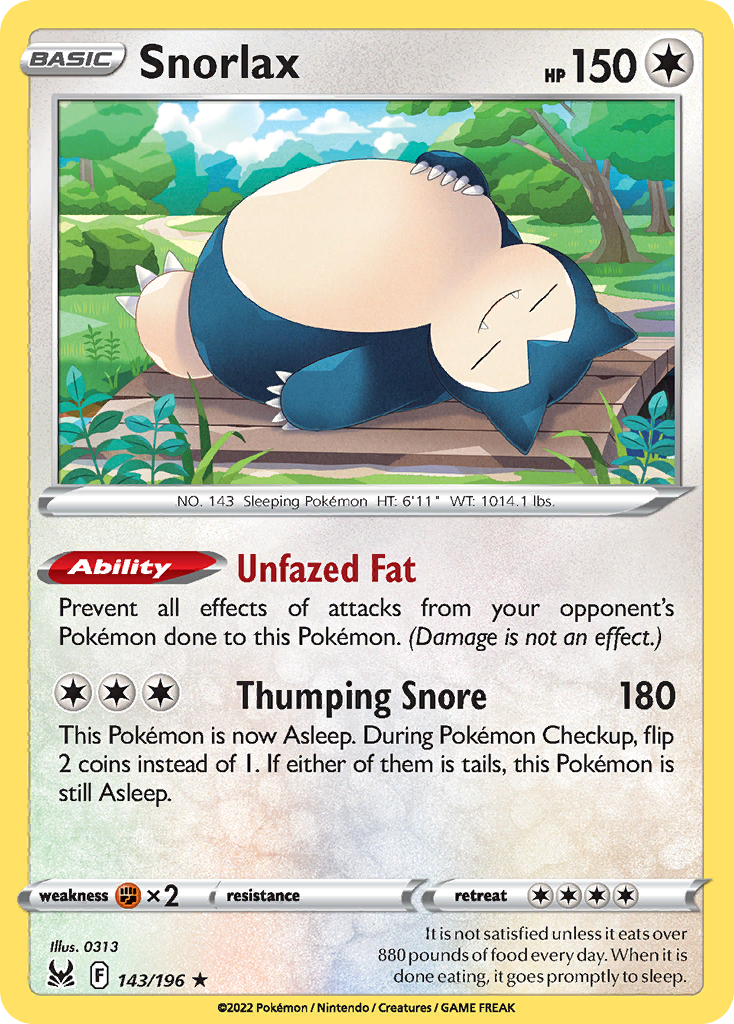 Snorlax – Lost Origin 143/196 Pokémon card