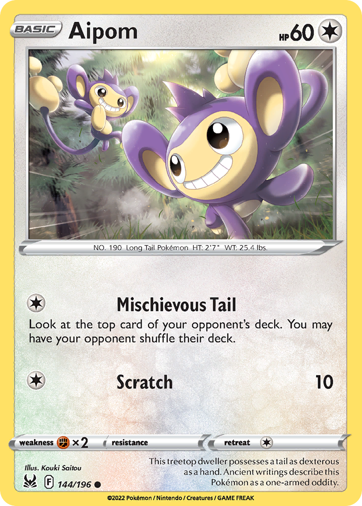 Aipom – Lost Origin 144/196 Pokémon card
