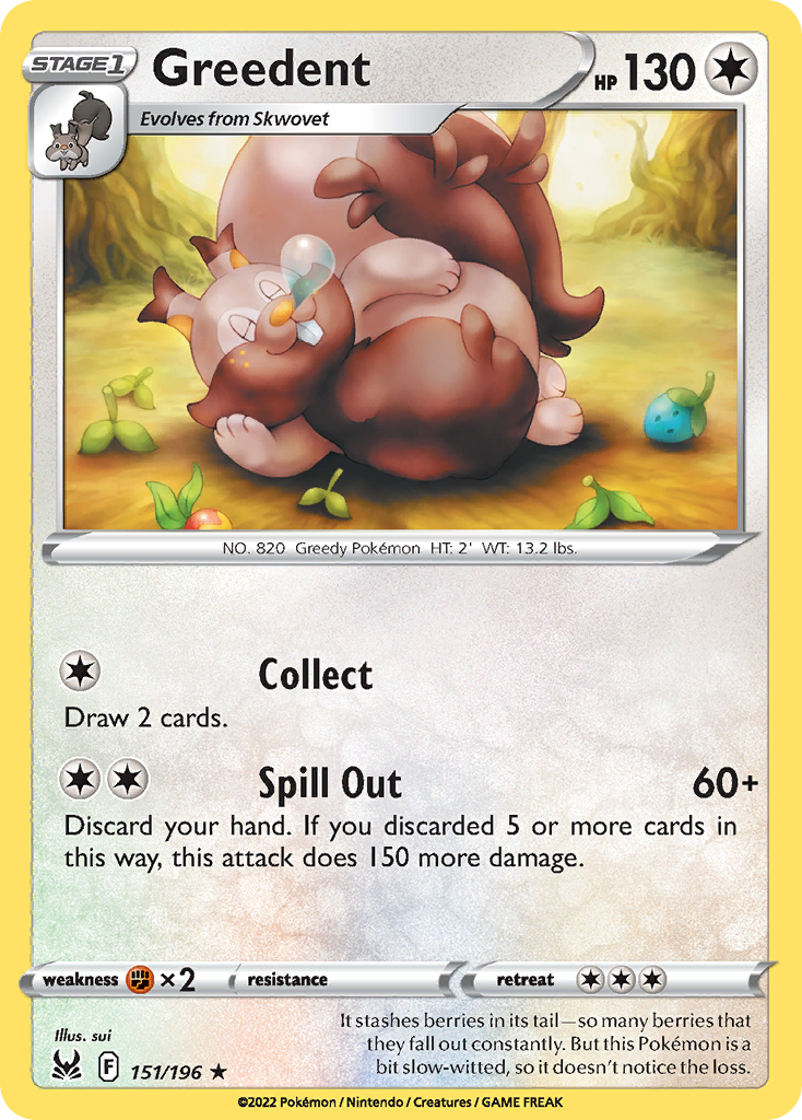 Greedent – Lost Origin 151/196 Pokémon card