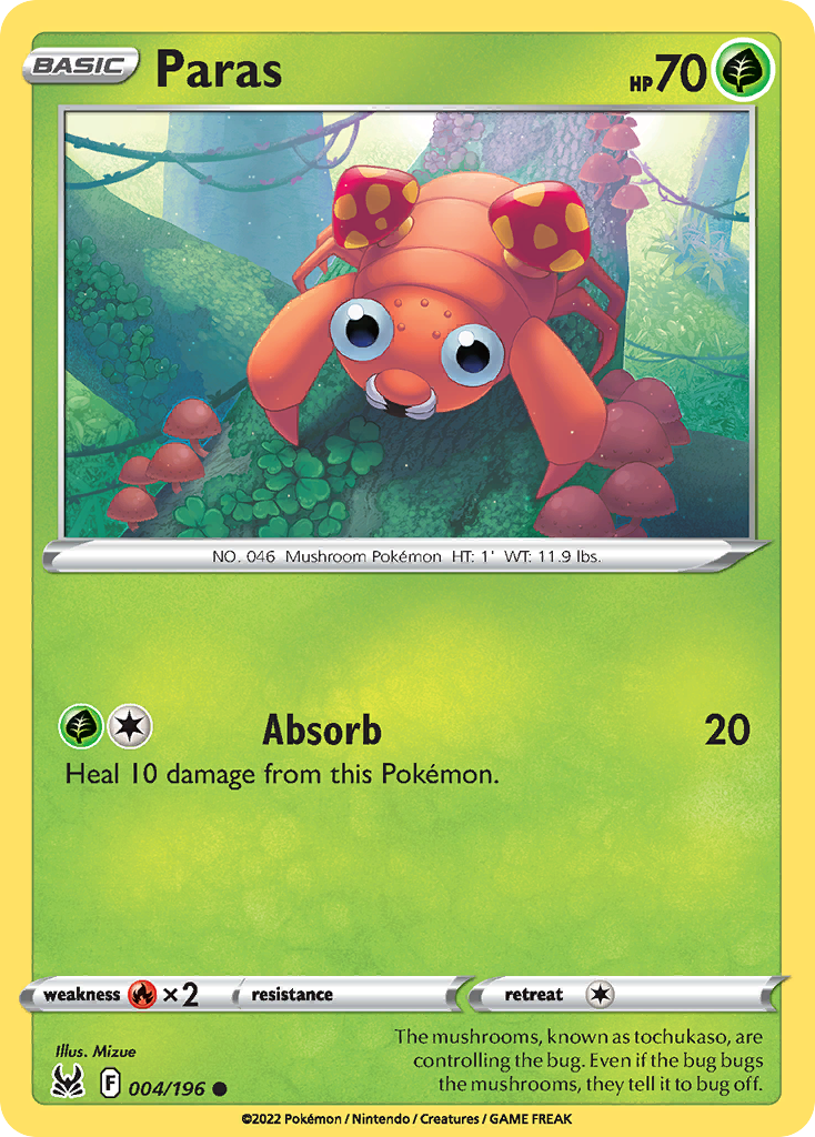 Paras – Lost Origin 004/196 Pokémon card