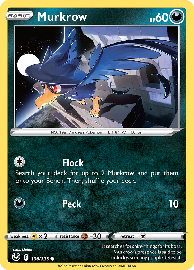 Murkrow – Silver Tempest 106/195 Pokémon card