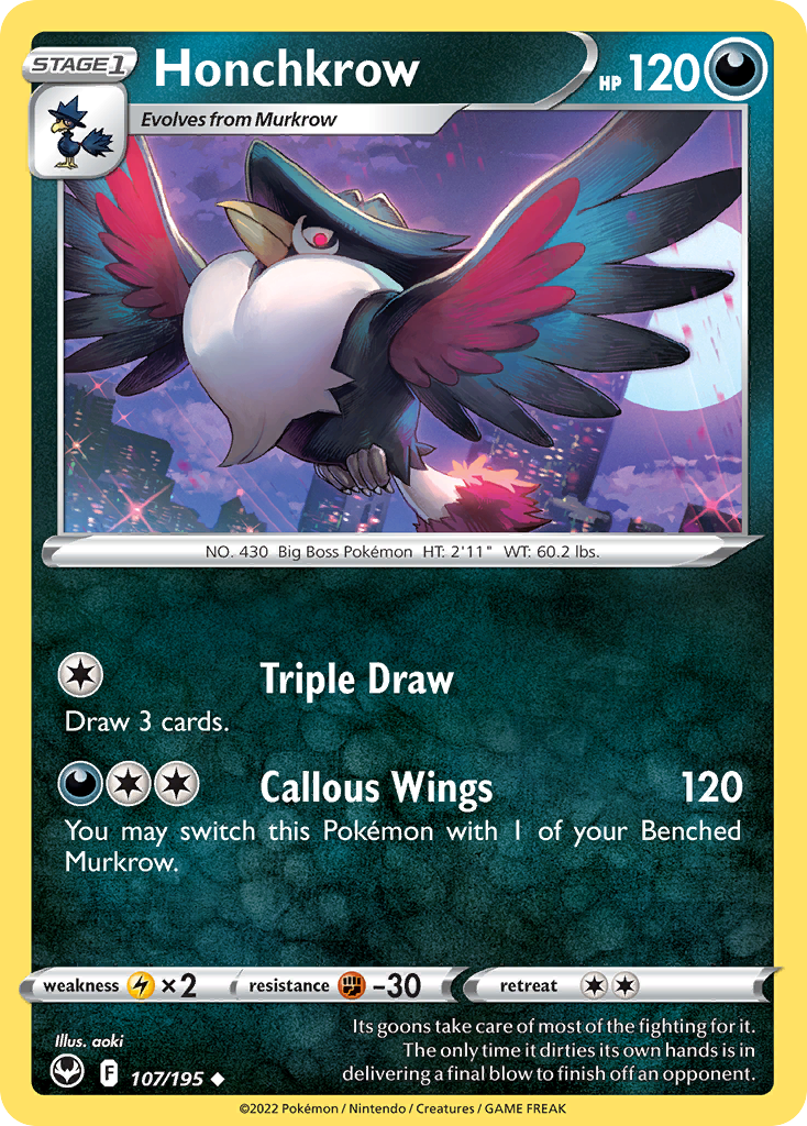 Honchkrow – Silver Tempest 107/195 Pokémon card