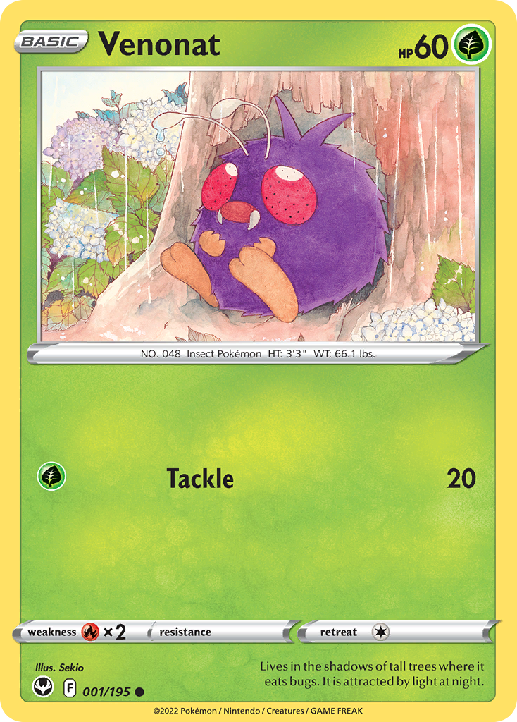 Venonat – Silver Tempest 001/195 Pokémon card