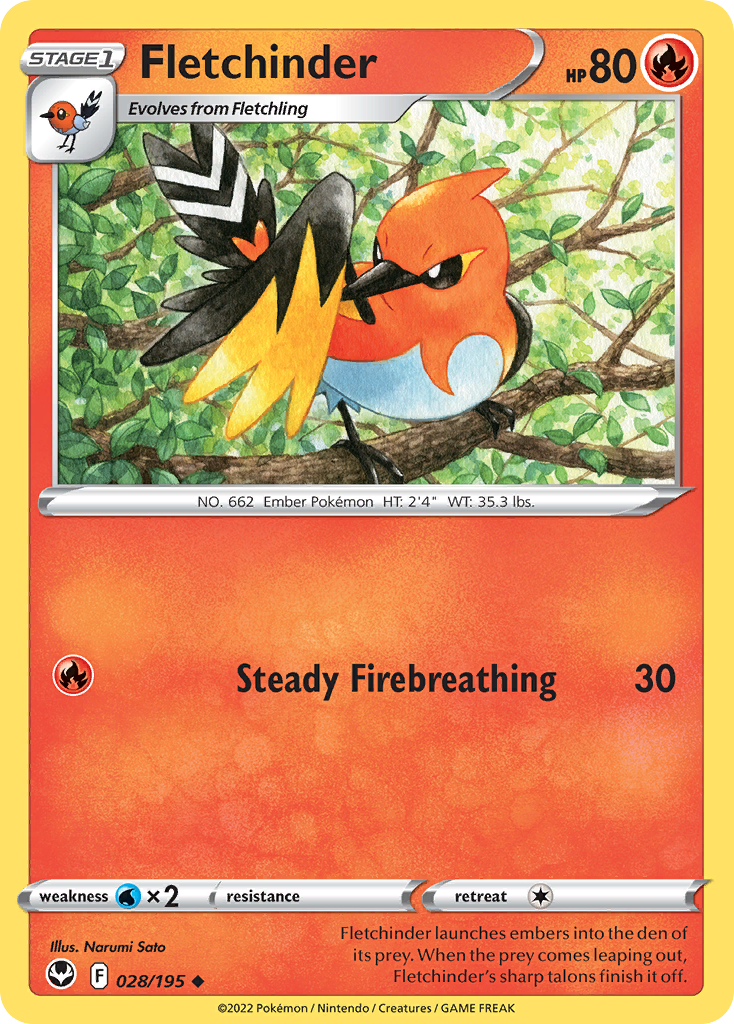 Fletchinder – Silver Tempest 028/195 Pokémon card